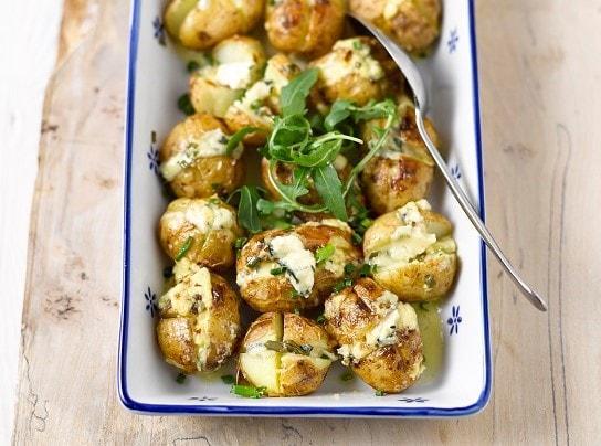 baked new potatoes with a blue cheese glaze