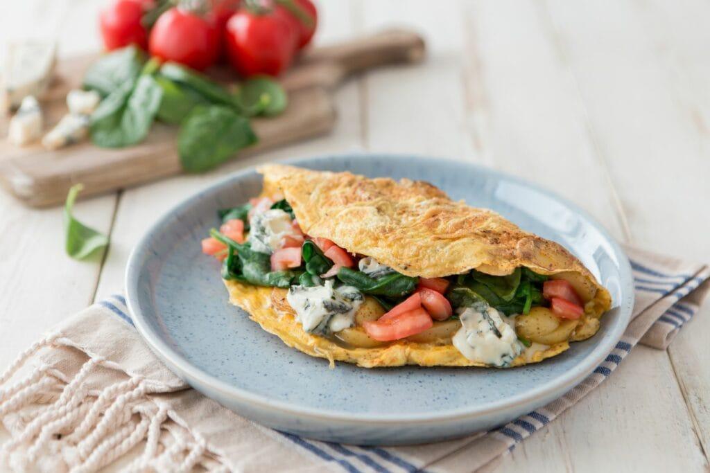 new potato and blue cheese omelette