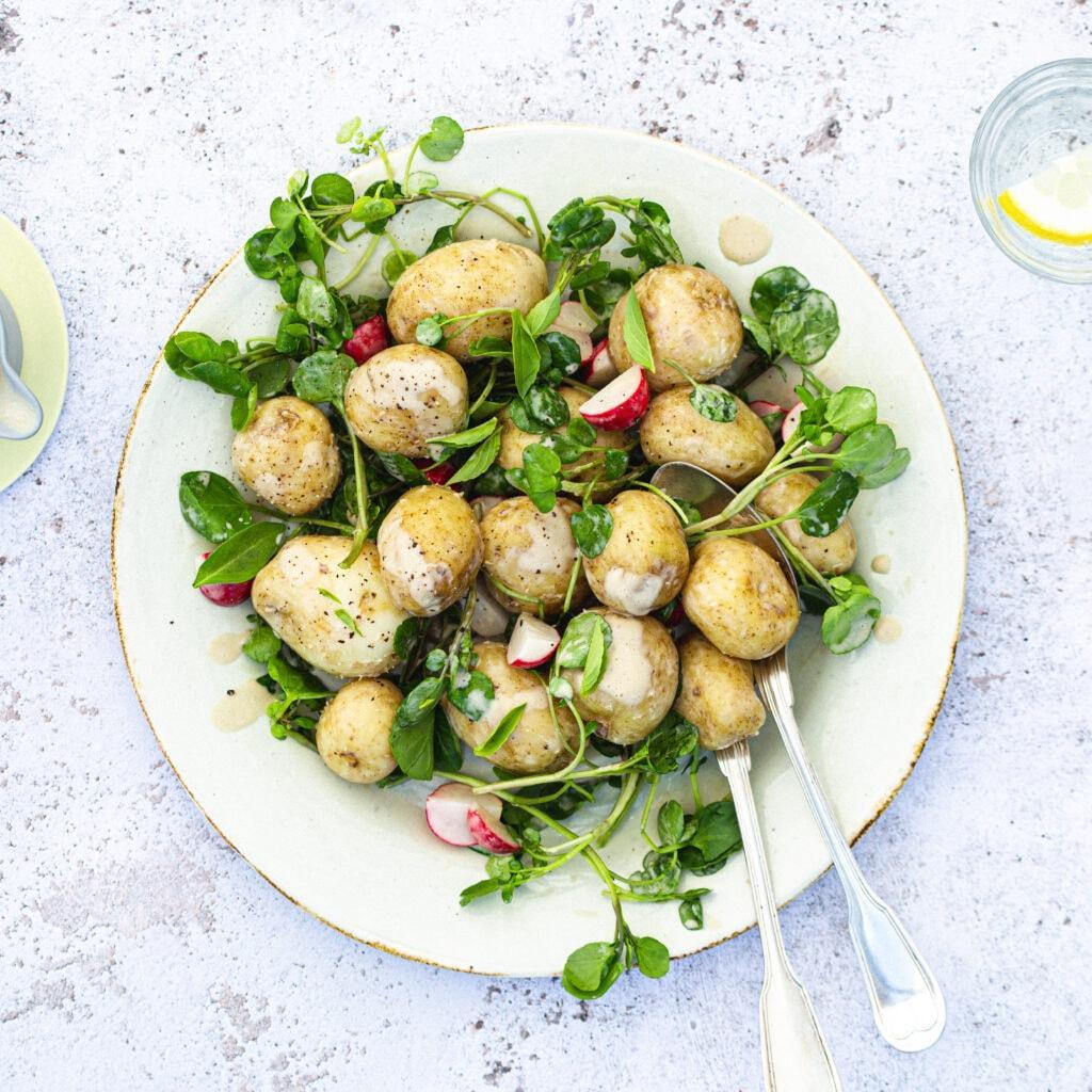 New potato salad with watercress and anchoiade